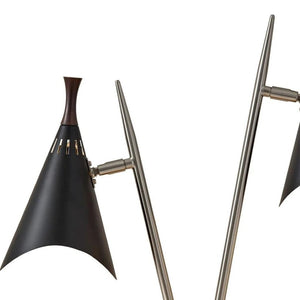 HomeRoots 22" Stylish Black and Silver Metal Desk Lamp - Adjustable Cone Shades with 3-Way Lighting Options 372550