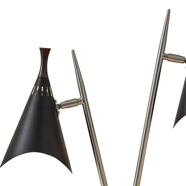 HomeRoots 22" Stylish Black and Silver Metal Desk Lamp - Adjustable Cone Shades with 3-Way Lighting Options 372550
