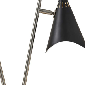 Homeroots 22" Black And Silver Metal Two Light Desk Lamp With Black Cone Shades   372550
