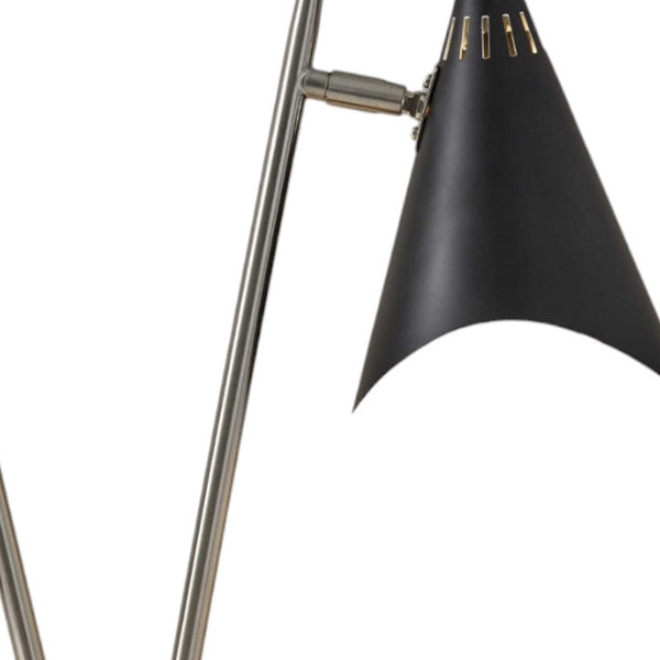 Homeroots 22" Black And Silver Metal Two Light Desk Lamp With Black Cone Shades   372550