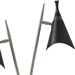 Homeroots 22" Black And Silver Metal Two Light Desk Lamp With Black Cone Shades   372550