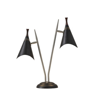 Homeroots 22" Black And Silver Metal Two Light Desk Lamp With Black Cone Shades   372550