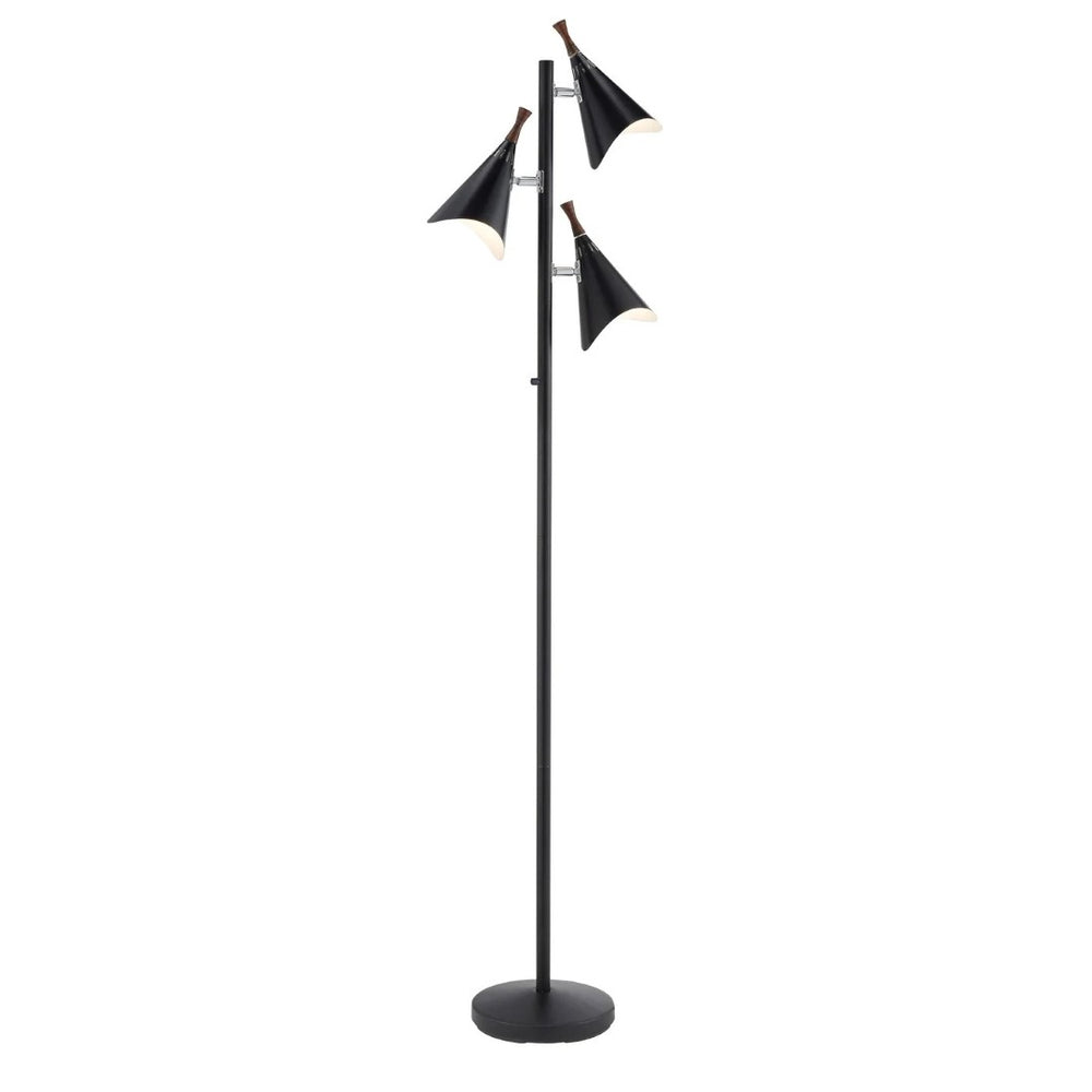 HomeRoots 68" Modern Three-Light Tree Floor Lamp with Adjustable Matte Black Shades for Stylish Illumination 372551