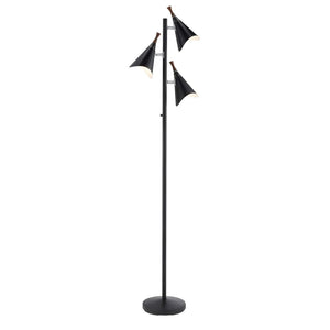 HomeRoots 68" Modern Three-Light Tree Floor Lamp with Adjustable Matte Black Shades for Stylish Illumination 372551