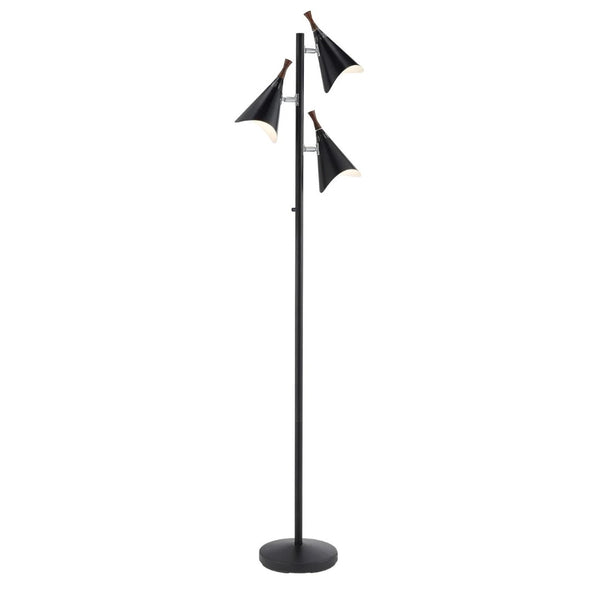 HomeRoots 68" Modern Three-Light Tree Floor Lamp with Adjustable Matte Black Shades for Stylish Illumination 372551