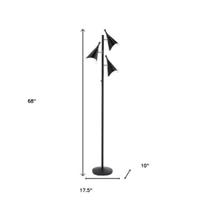 HomeRoots 68" Modern Three-Light Tree Floor Lamp with Adjustable Matte Black Shades for Stylish Illumination 372551