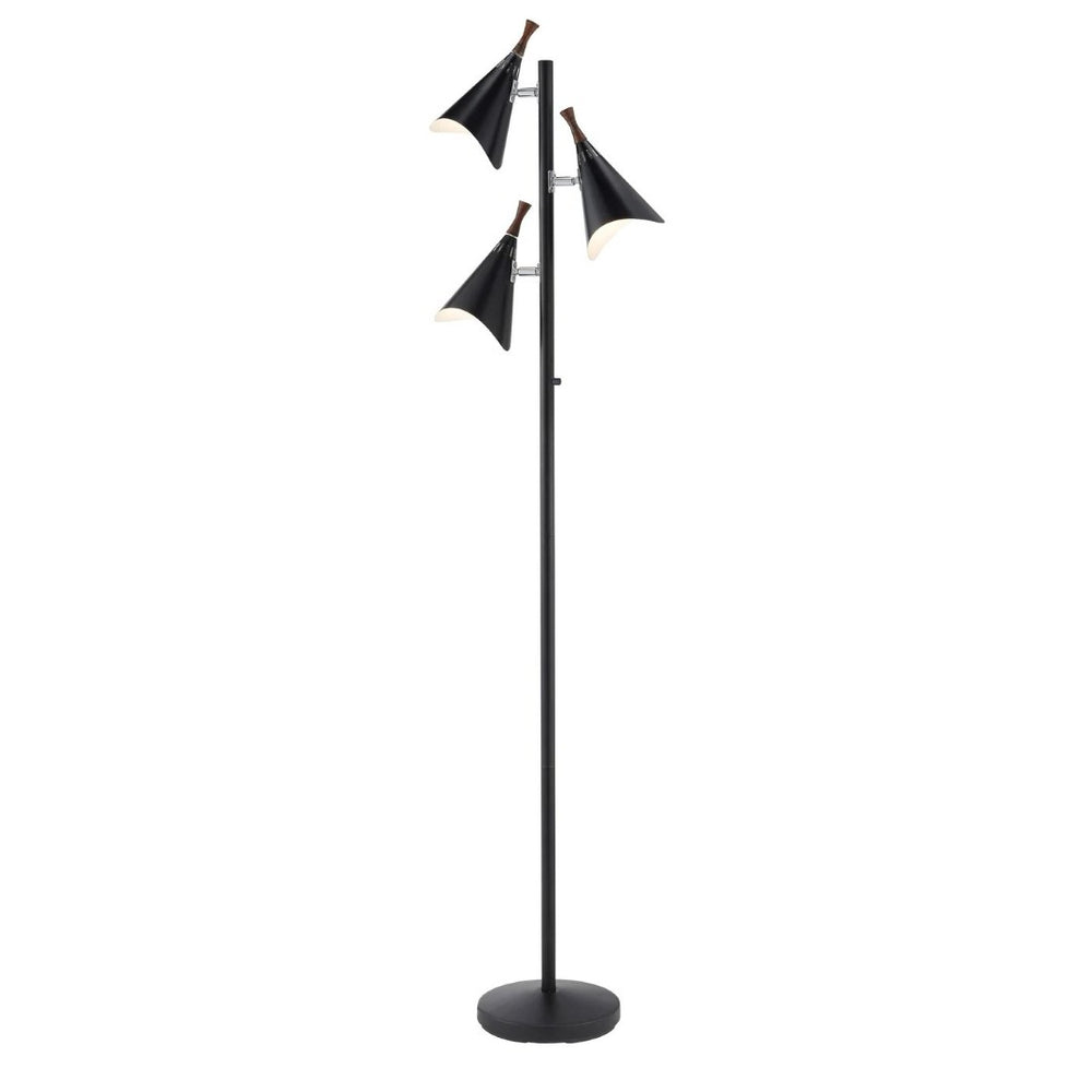 HomeRoots 68" Modern Three-Light Tree Floor Lamp with Adjustable Matte Black Shades for Stylish Illumination 372551