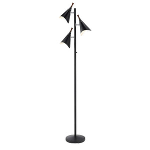 HomeRoots 68" Modern Three-Light Tree Floor Lamp with Adjustable Matte Black Shades for Stylish Illumination 372551