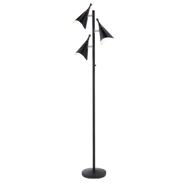 HomeRoots 68" Modern Three-Light Tree Floor Lamp with Adjustable Matte Black Shades for Stylish Illumination 372551