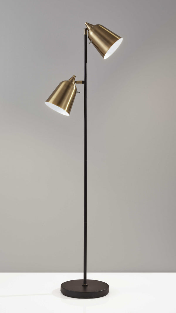 Homeroots 58" Black Two Light Floor Lamp With Antiqued Brass Cone Shades Black Metal 372552