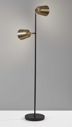 Homeroots 58" Black Two Light Floor Lamp With Antiqued Brass Cone Shades Black Metal 372552
