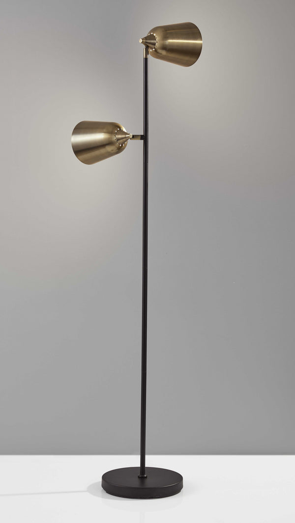 Homeroots 58" Black Two Light Floor Lamp With Antiqued Brass Cone Shades Black Metal 372552