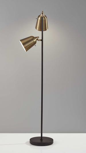 Homeroots 58" Black Two Light Floor Lamp With Antiqued Brass Cone Shades Black Metal 372552