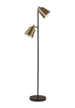 Homeroots 58" Black Two Light Floor Lamp With Antiqued Brass Cone Shades Black Metal 372552
