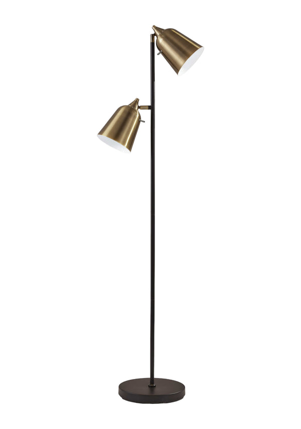 Homeroots 58" Black Two Light Floor Lamp With Antiqued Brass Cone Shades Black Metal 372552