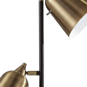 Homeroots 58" Black Two Light Floor Lamp With Antiqued Brass Cone Shades Black Metal 372552