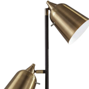 Homeroots 58" Black Two Light Floor Lamp With Antiqued Brass Cone Shades Black Metal 372552