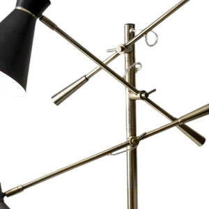HomeRoots 71" Brass Metal Novelty Floor Lamp - Mid-Century Modern Black & White Cone Shade for Stylish Spaces 372556