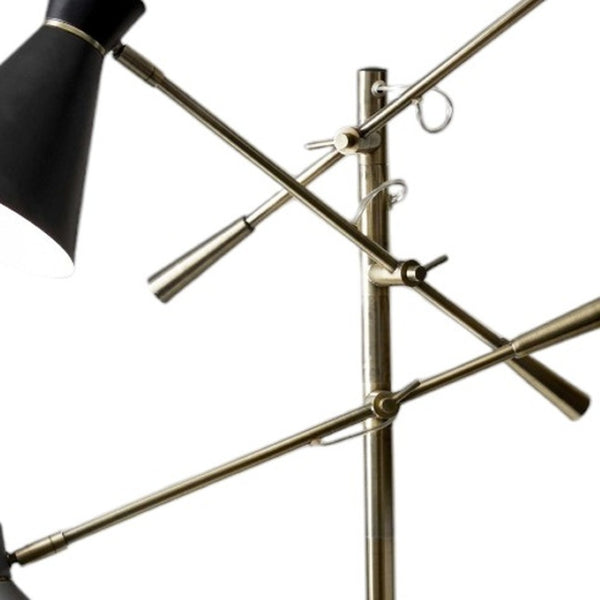 HomeRoots 71" Brass Metal Novelty Floor Lamp - Mid-Century Modern Black & White Cone Shade for Stylish Spaces 372556
