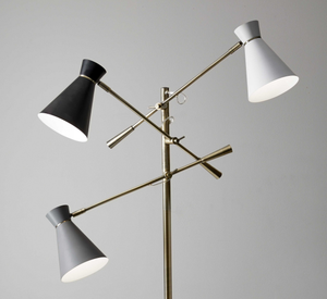 Homeroots Three Arm Adjustable Floor Lamp In Brass Metal With Grey Black And White Shades  Metal 372556