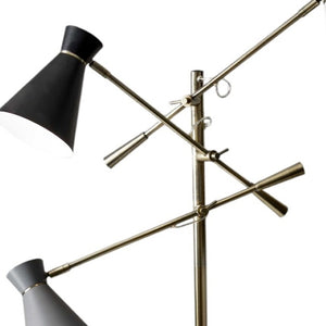 HomeRoots 71" Brass Metal Novelty Floor Lamp - Mid-Century Modern Black & White Cone Shade for Stylish Spaces 372556