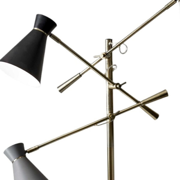HomeRoots 71" Brass Metal Novelty Floor Lamp - Mid-Century Modern Black & White Cone Shade for Stylish Spaces 372556