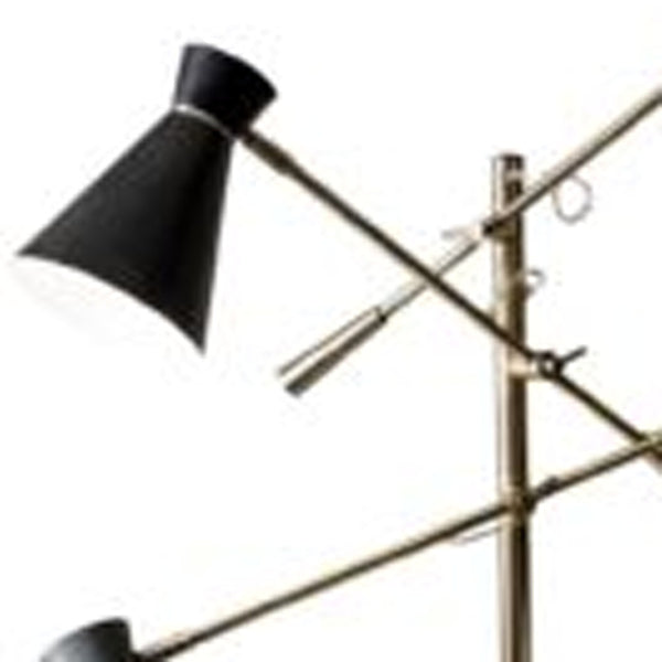 Homeroots Three Arm Adjustable Floor Lamp In Brass Metal With Grey Black And White Shades  Metal 372556