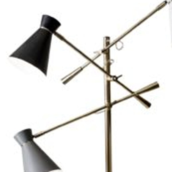 Homeroots Three Arm Adjustable Floor Lamp In Brass Metal With Grey Black And White Shades  Metal 372556