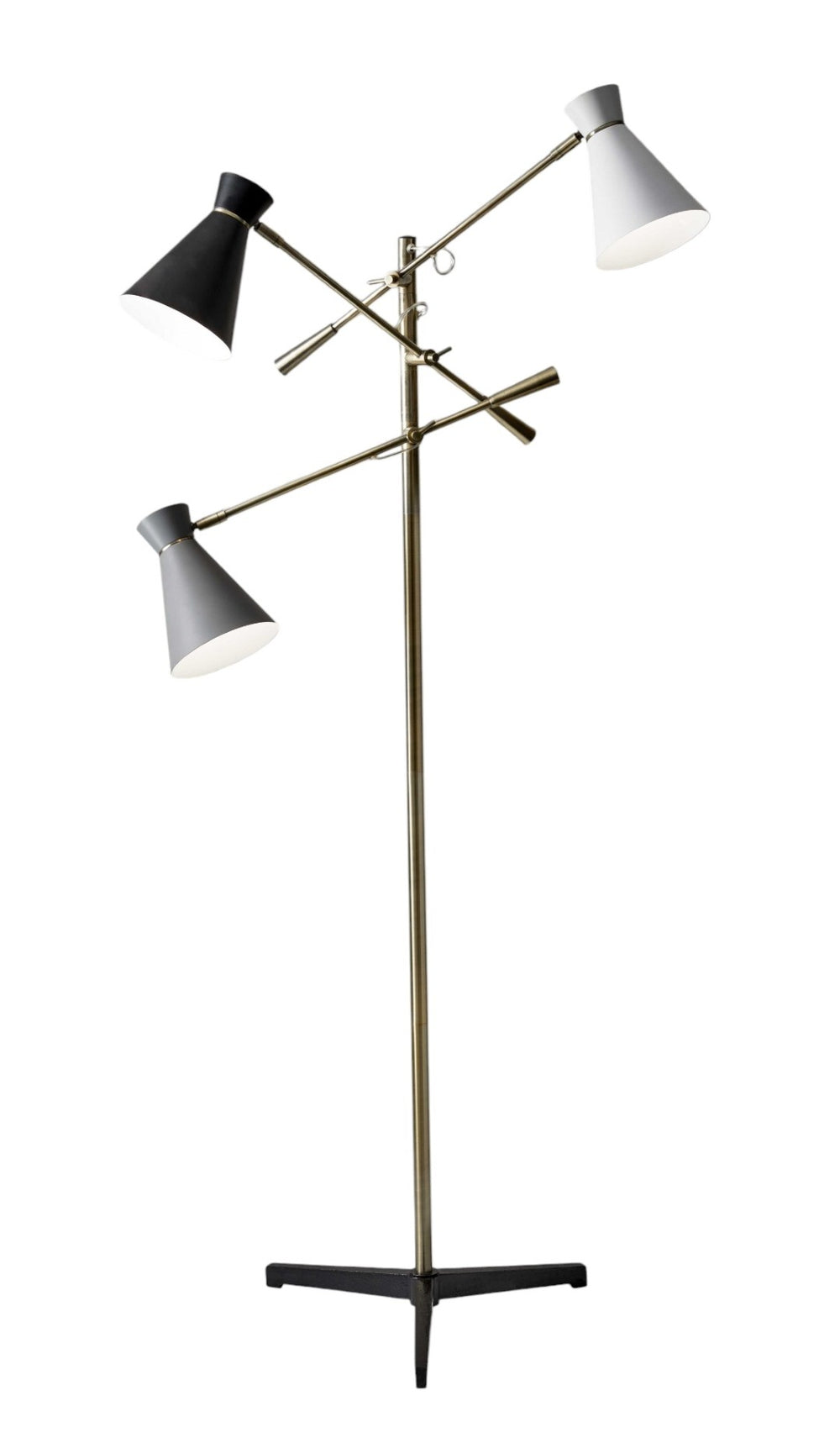 HomeRoots 71" Brass Metal Novelty Floor Lamp - Mid-Century Modern Black & White Cone Shade for Stylish Spaces 372556