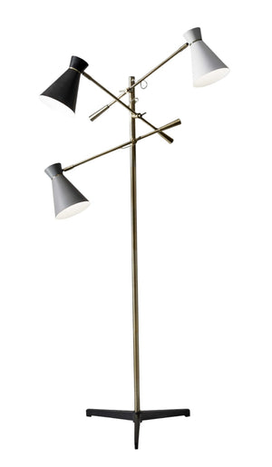 HomeRoots 71" Brass Metal Novelty Floor Lamp - Mid-Century Modern Black & White Cone Shade for Stylish Spaces 372556