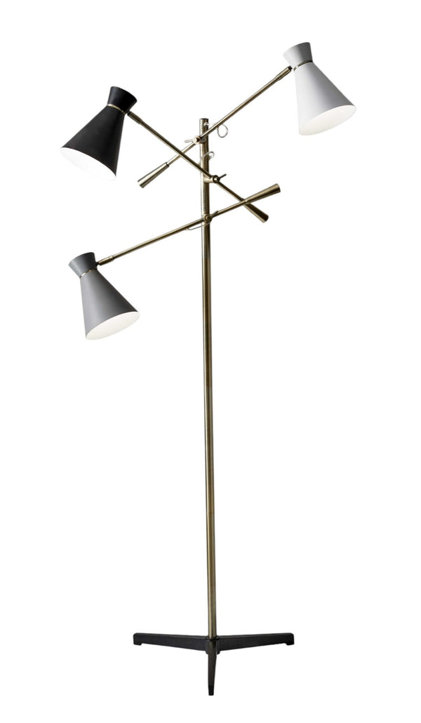 HomeRoots 71" Brass Metal Novelty Floor Lamp - Mid-Century Modern Black & White Cone Shade for Stylish Spaces 372556