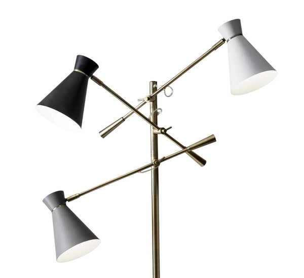 HomeRoots 71" Brass Metal Novelty Floor Lamp - Mid-Century Modern Black & White Cone Shade for Stylish Spaces 372556