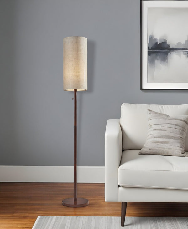 HomeRoots 65" Elegant Brown Solid Wood Floor Lamp with Beige Shade - Timeless Design for Any Space! 372562