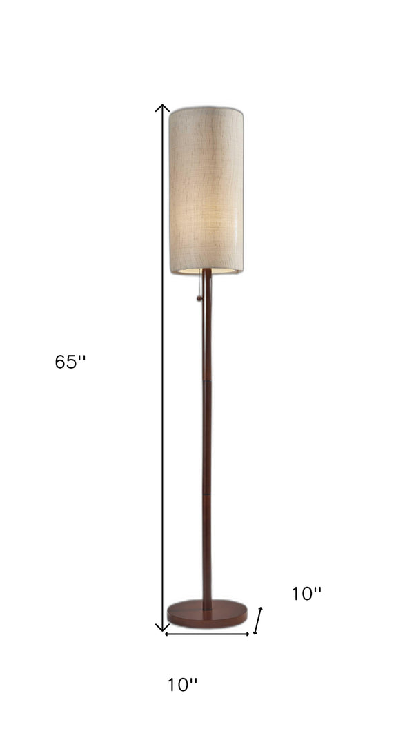 Homeroots 65" Solid Wood Traditional Shaped Floor Lamp With Beige Drum Shade  Solid Wood 372562