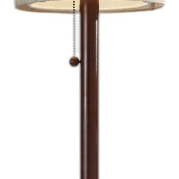 HomeRoots 65" Elegant Brown Solid Wood Floor Lamp with Beige Shade - Timeless Design for Any Space! 372562