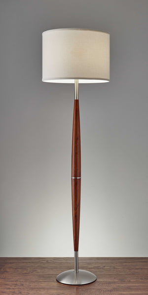 Homeroots 61" Brown Solid Wood Floor Lamp With White Fabric Drum Shade  Solid Wood 372563