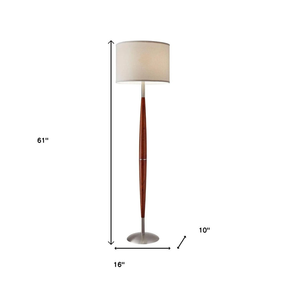 HomeRoots 61" Elegant Solid Wood Floor Lamp with White Drum Shade – Perfect for Living Rooms & Bedrooms 372563