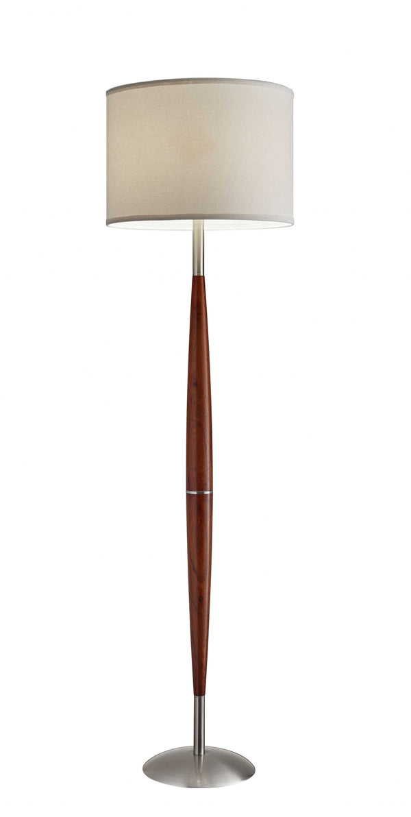 Homeroots 61" Brown Solid Wood Floor Lamp With White Fabric Drum Shade  Solid Wood 372563