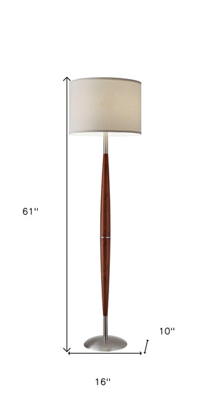 Homeroots 61" Brown Solid Wood Floor Lamp With White Fabric Drum Shade  Solid Wood 372563