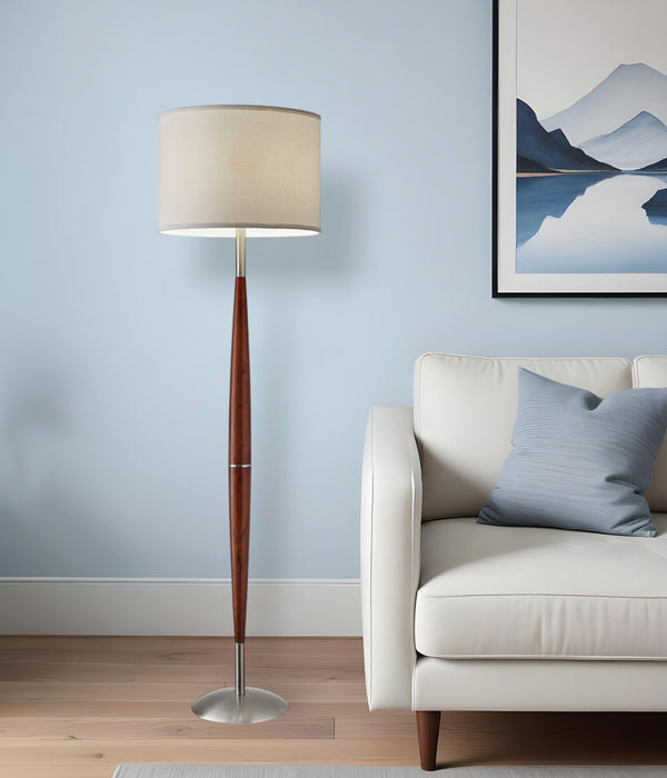 Homeroots 61" Brown Solid Wood Floor Lamp With White Fabric Drum Shade  Solid Wood 372563