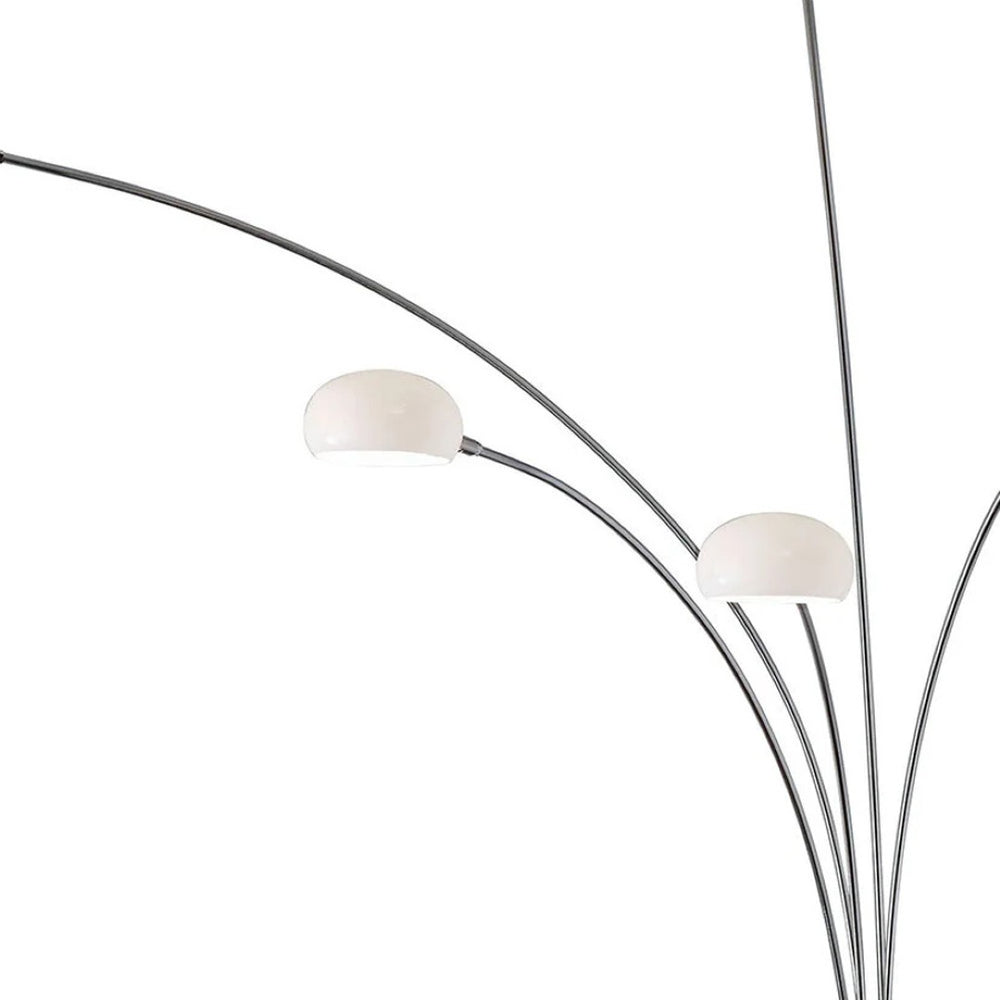 HomeRoots 86" Five-Light Tree Floor Lamp with White Glass Shades - Modern Brushed Steel Design & Dimmable Functionality 372564