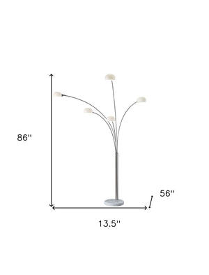 Homeroots 86" Steel Five Light Tree Floor Lamp With White Glass Dome Shade  Metal 372564