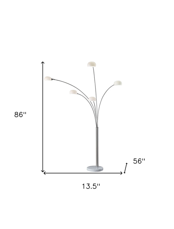 Homeroots 86" Steel Five Light Tree Floor Lamp With White Glass Dome Shade  Metal 372564