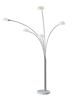 Homeroots 86" Steel Five Light Tree Floor Lamp With White Glass Dome Shade  Metal 372564