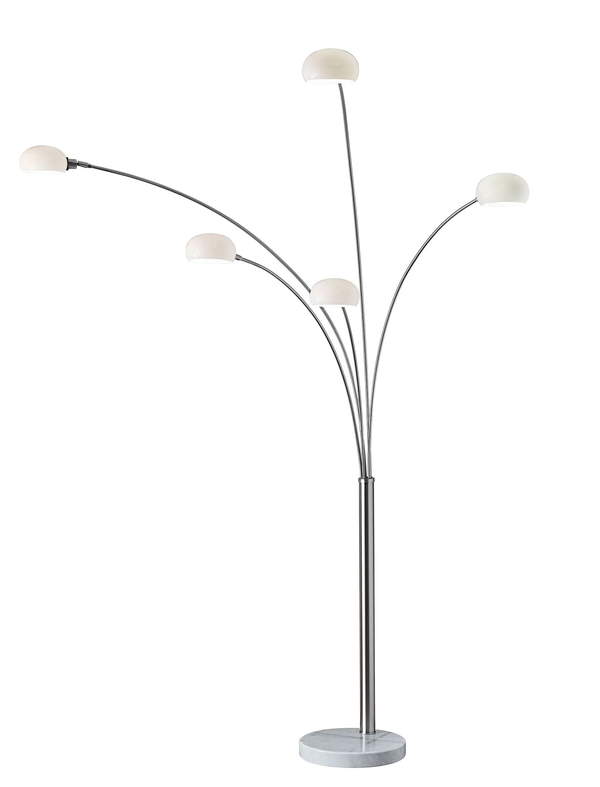 Homeroots 86" Steel Five Light Tree Floor Lamp With White Glass Dome Shade  Metal 372564