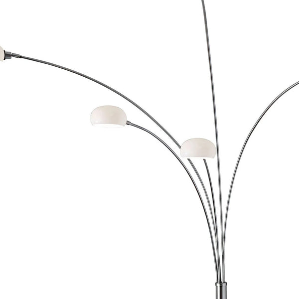 Homeroots 86" Steel Five Light Tree Floor Lamp With White Glass Dome Shade  Metal 372564