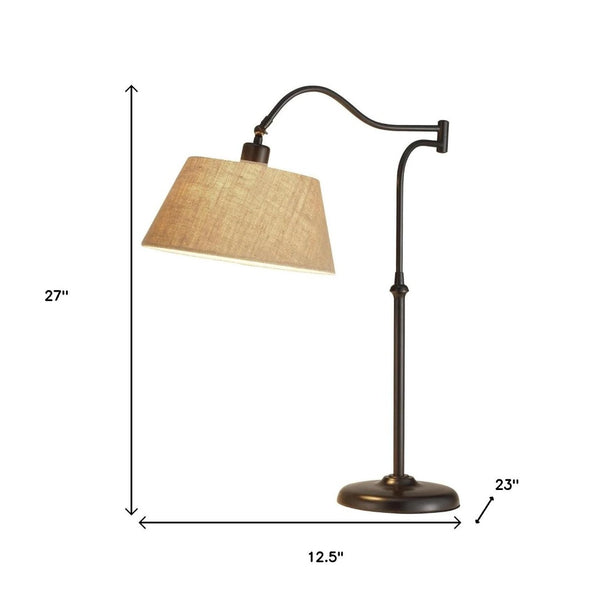 HomeRoots Dark Bronze Adjustable Swing Arm Table Lamp with Articulated Shade & Smart Outlet Compatibility 372565