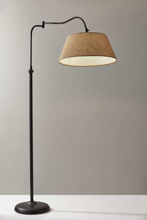 HomeRoots 61" Elegant Bronze Arched Floor Lamp with Adjustable Arm and Cozy Brown Fabric Shade for Any Room 372566