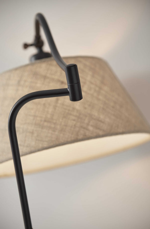 HomeRoots 61" Elegant Bronze Arched Floor Lamp with Adjustable Arm and Cozy Brown Fabric Shade for Any Room 372566
