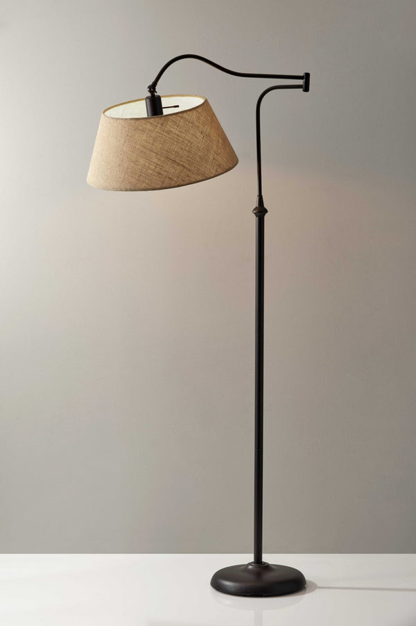 HomeRoots 61" Elegant Bronze Arched Floor Lamp with Adjustable Arm and Cozy Brown Fabric Shade for Any Room 372566